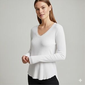 Wilfred by Aritzia M V-Neck Ribbed Long-Sleeve Shirt
